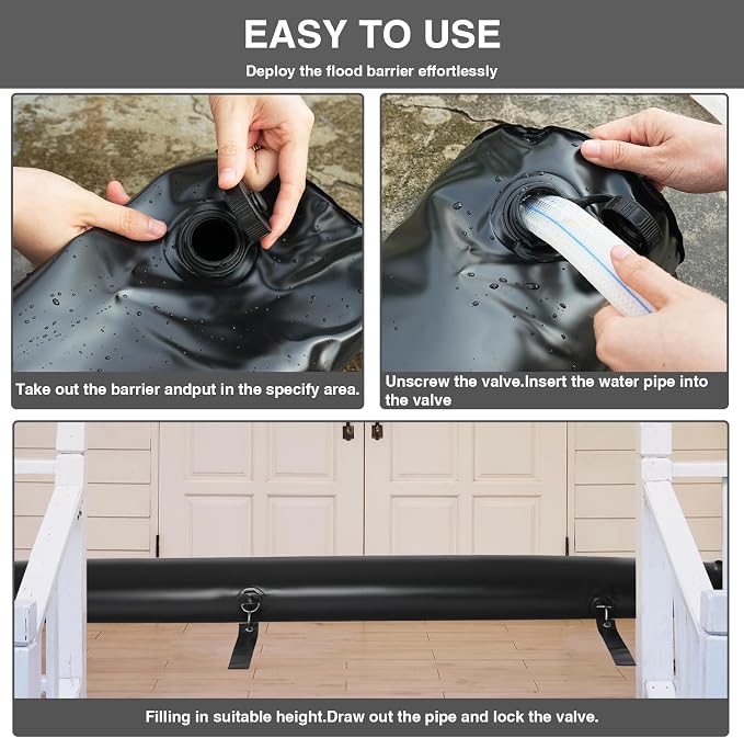 4 Pack 6 ft Flood Barrier for Home, Reusable Outdoor Water Barriers, Water - Image 6