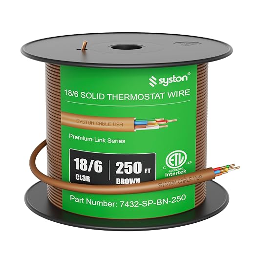 Syston 18/6 Thermostat Doorbell HVAC Heating Control Cable Wire, 100% Solid by SystonCableTechnology