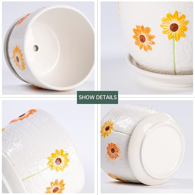 Ceramic Plant Pots, Sunflower Planters - Image 5