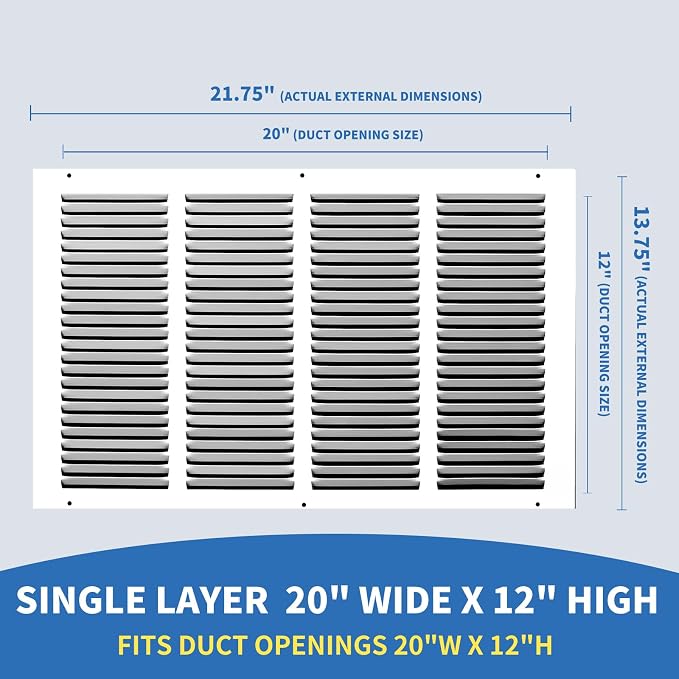 20x12 Return Air Grille, Air Return Vent Cover, AC Vent Cover, Cold Air Return - Image 2