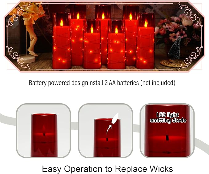 Eebuss Flameless Candles with Embedded Star String, Battery Operated LED Pillar - Image 2