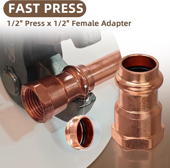 Copper Press Fittings 12pk, 1/2" Press x 1/2"NPT Copper Press Female Adapter | - Image 5