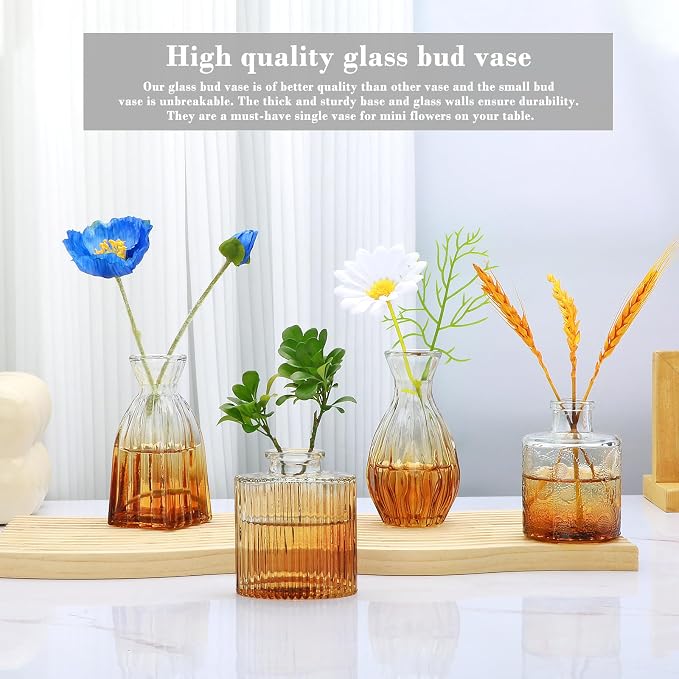 Glass Bud Vases Set of 4, Small Brown Flower Vases - Image 4