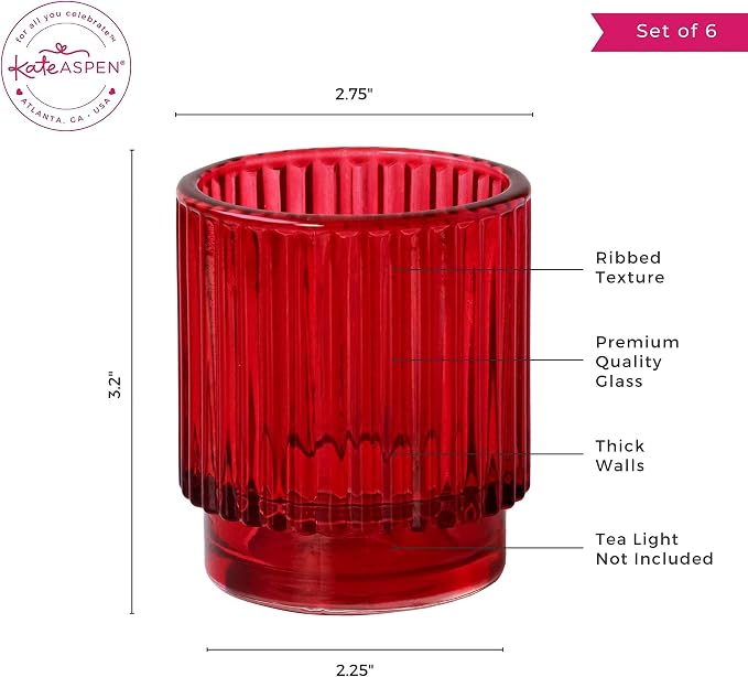 Kate Aspen Vintage Ribbed Red Glass Candle Holders Set of 6 - Image 6