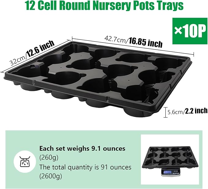 RooTrimmer 12 Cell Round Nursery Pots Trays Thickened Durable Seedling Pots - Image 2