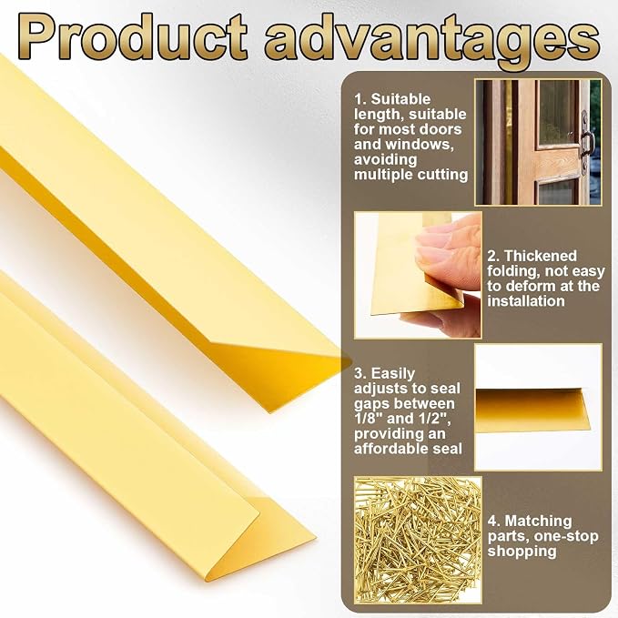 Zonon 2 Pcs 45/64" W x 3' L Spring Bronze Weather Stripping Metal Brass Weather - Image 3