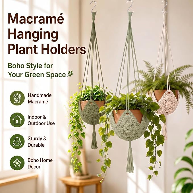 Shappy 3 Pack Boho Macrame Plant Hanger - Image 3