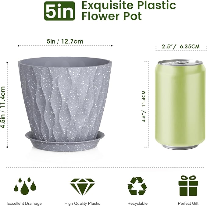 Meowell 5 inch Plant Pots for Indoor Outdoor Plants, 6 Pack Thick Flower Pots - Image 2