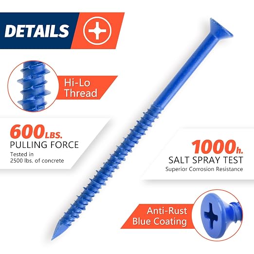 3/16" x 3-1/4" Concrete Screw Anchor, Cement or Stucco - Image 3