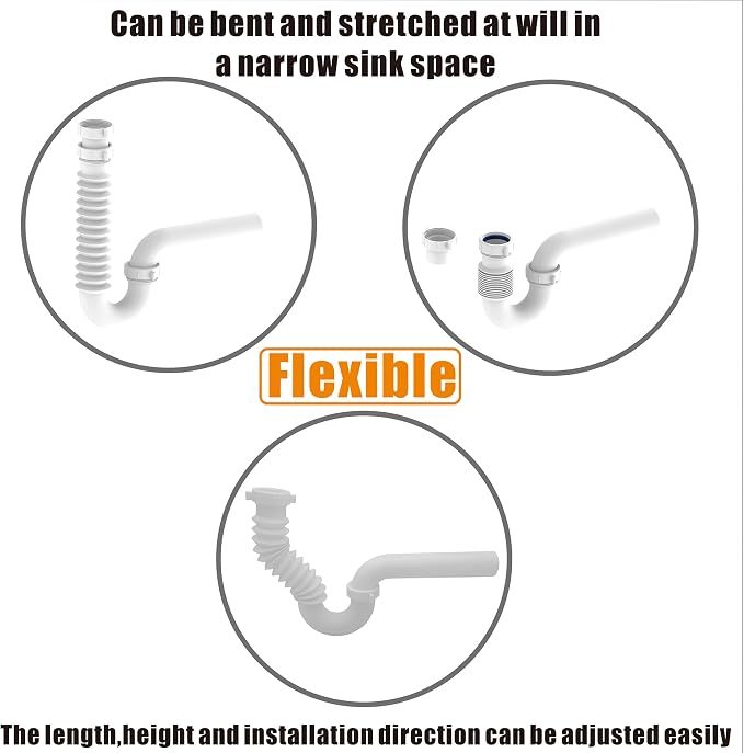 Flexible P Trap for Bathroom Sink, Flex Drain Pipe for Bathroom Sink Drain Kit - Image 6