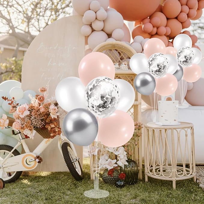 ZJDHPTY 4Set Silver Pink Balloon Stand Girl Baby Shower Decorations | Table - Image 5