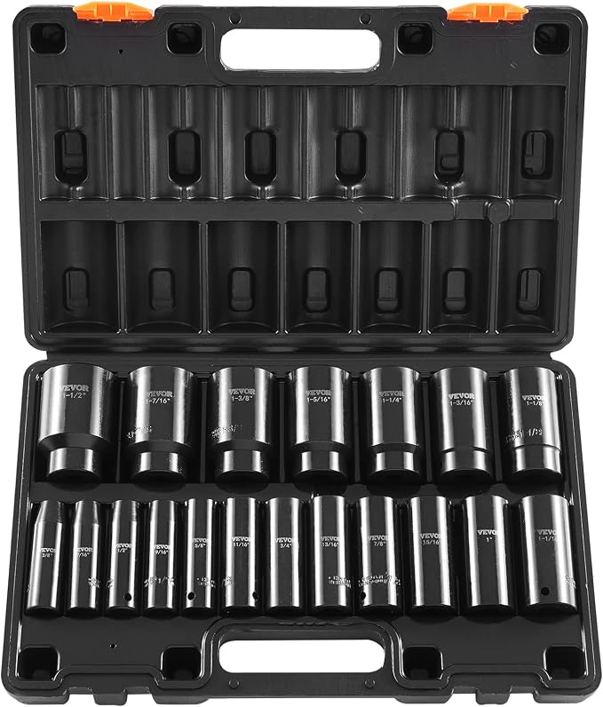 VEVOR Impact Socket Set, 1/2" 19 Piece Impact Sockets, Deep Socket, 6-Point by VEVOR