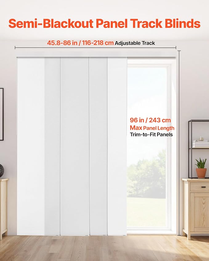 VEVOR Panel Track Blinds, Extendable Track from 45.8 in to 86 in W, Trimmable - Image 2