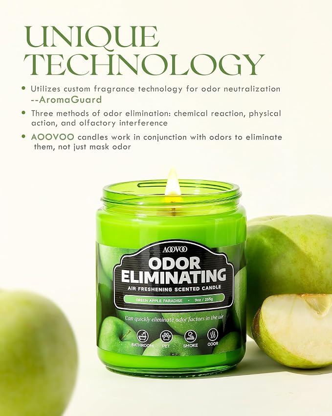AOOVOO Green Apple Odor Eliminating Candle - 9 oz Soy Candles - Image 2