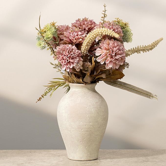 9.06 Inch Tall Vintage Ceramic Flower Vase, Rustic Farmhouse Vase - Image 8