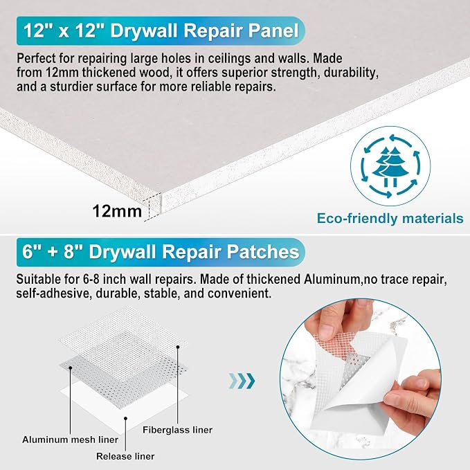 37 Pcs Drywall Repair Kit with 12"x12" Dry Wall Panel, Dry wall Patch Kit - Image 3