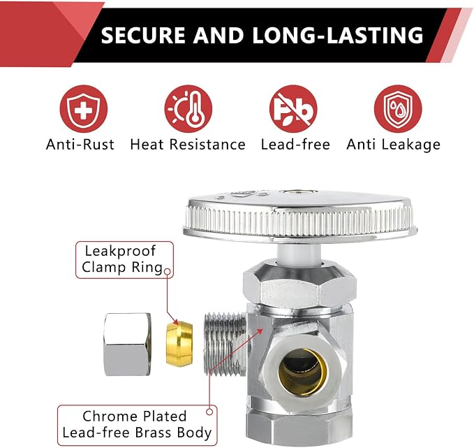 20PCS EFIELD Dual Compression Outlet Multi-Turn FIP Angle Stop Valve | 1/2" Fip - Image 5