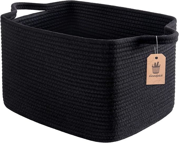 Goodpick Woven Storage Basket for Shelves, Cotton Rope Baskets for Books by Goodpick