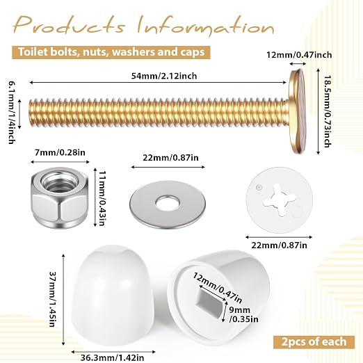 2 PCS Toilet Floor Bolts and Caps Closet, Universal Toilet Bowl to Floors Bolt - Image 2