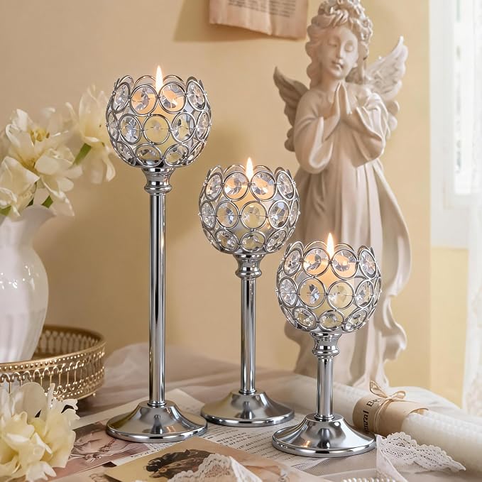 Silver Crystal Candle Holders Candlestick Holders - Image 5
