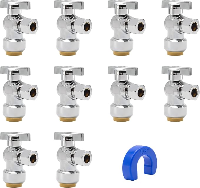 10 Pack Pushfit Angle Stop Faucet Valve, 1/2" Push-Fit x 3/8" Comp, Quarter by PURAGEIR