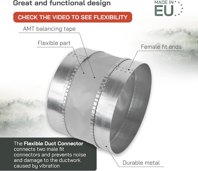Vent Systems 8" Inch Flexible Vibration-Reducing Female Fit Duct Connector – - Image 3