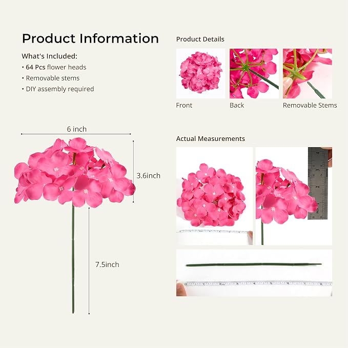 Auihiay 64Pcs Hydrangea Artificial Flowers, Rose Red Artificial Flowers | Silk - Image 3