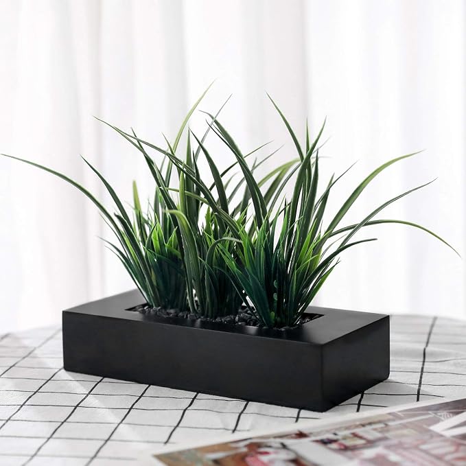 MyGift Artificial Green Grass Plants Potted in 9-inch Matte Black Wood - Image 2