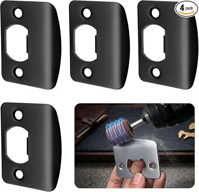 Black Door Strike Plate 2-1/4" x 1-3/4", Standard Size, 4 Pack | Edges Deburred by MOSECYOU