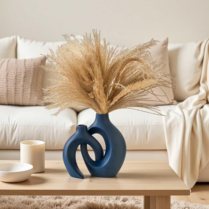 Lvases Snuggle Hollow Ceramic Flower Vaseof 2, Matte Navy Blue Home Decor | - Image 6