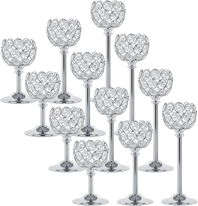 Silver Crystal Candle Holders Candlestick Holders by Unknown
