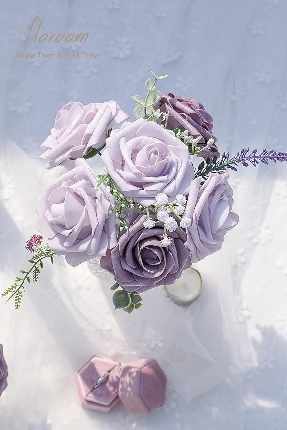 Artificial Flowers 25pcs Real Looking Lavender African Violet Purple Foam Fake - Image 3