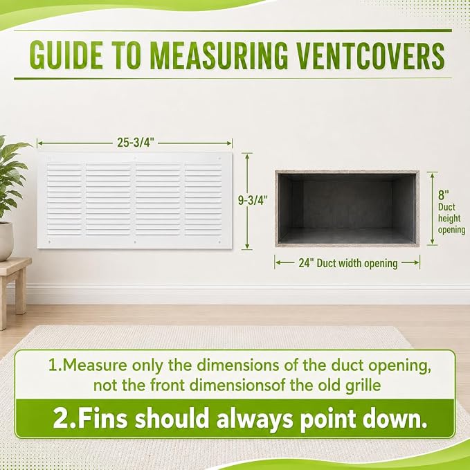 24" x 8" Return Air Grille Duct Opening, Ceiling Sidewall Floor Cold Air Intake - Image 2