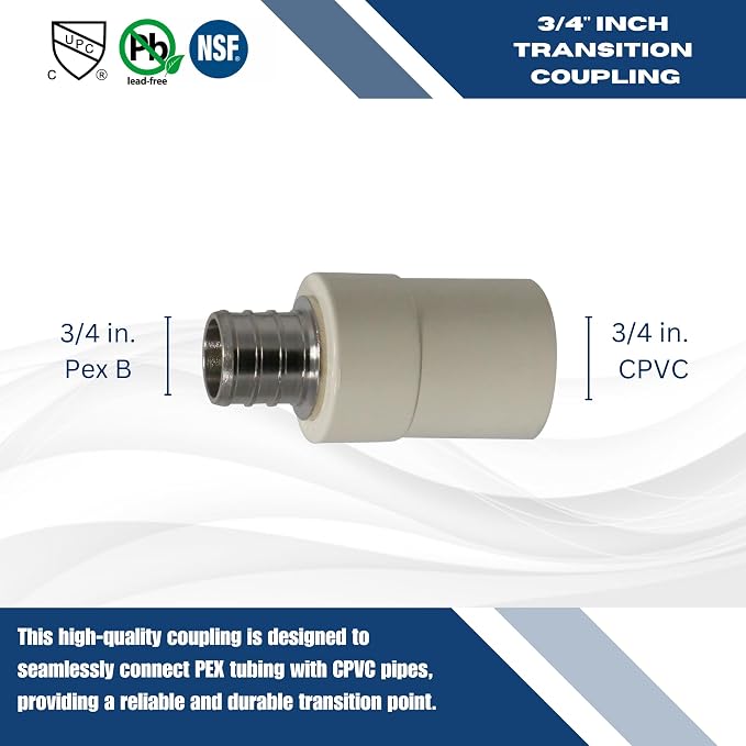 10 Pack XFITTING CPVC to Pex Adapter 3/4 in Pex x 3/4 in CPVC Coupling - Image 5