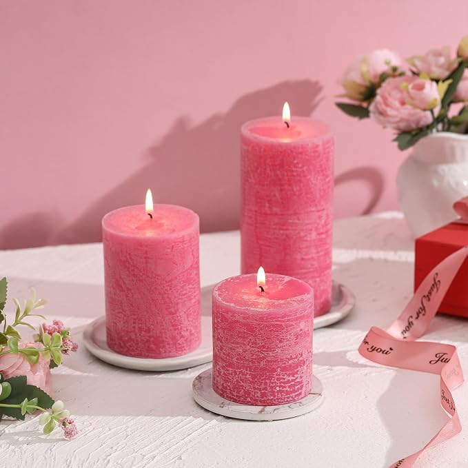 3x3 Inch Pink Pillar Candles Set of 3 - Image 3