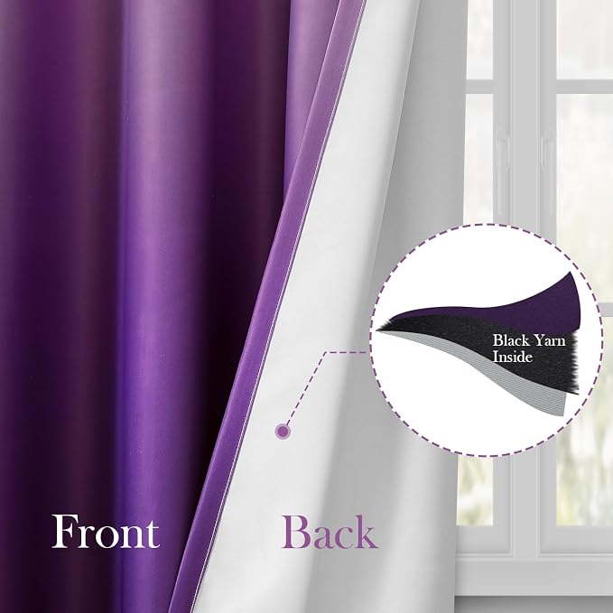 HOMEIDEAS Purple Ombre 100% Blackout 52W x 84L 2 Panels | Gradient, Room - Image 4
