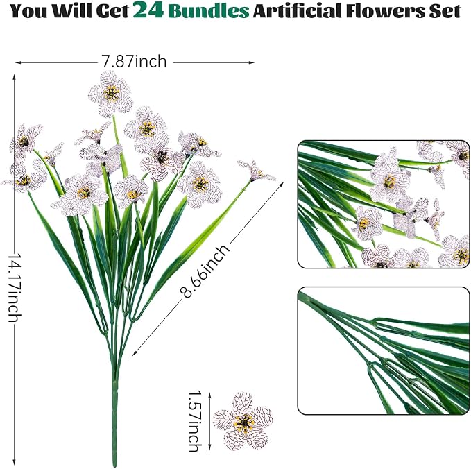 24 Pcs Artificial Flowers for Outdoor, Plastic Fake Flowers Decor, Artificial - Image 2
