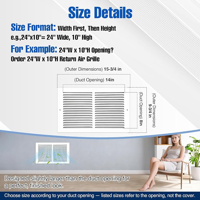 Fancat 14x8 Duct Opening | Steel Return Air Grille | Vent Cover Grill - Image 4