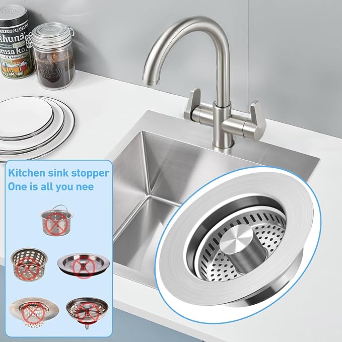 Sink Drain Strainer 3 in 1, 304 Stainless Steel Pop Up Kitchen Sink Stopper - Image 4