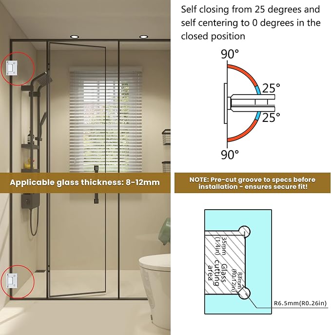 Alise Glass Shower Door Hinge, 90° Hinge - Image 4