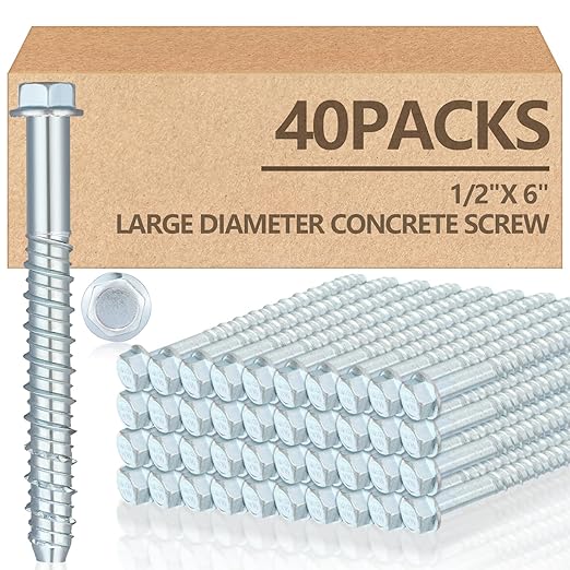 Tandefio 40 Pack 1/2" x 6" Concrete Screw Anchor Galvanized Large Diameter by Tandefio