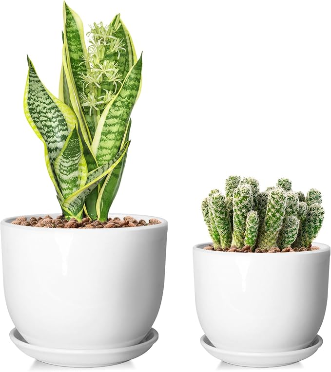6.7 + 5.5 Inch Plant Pot, Ceramic Planter by YUFDA