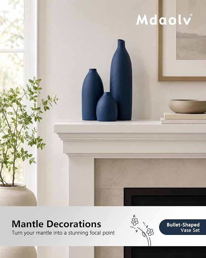 Mdaolv Matte Blue Vase Set Navy Blue Decor Coastal Decor Vases - Image 7