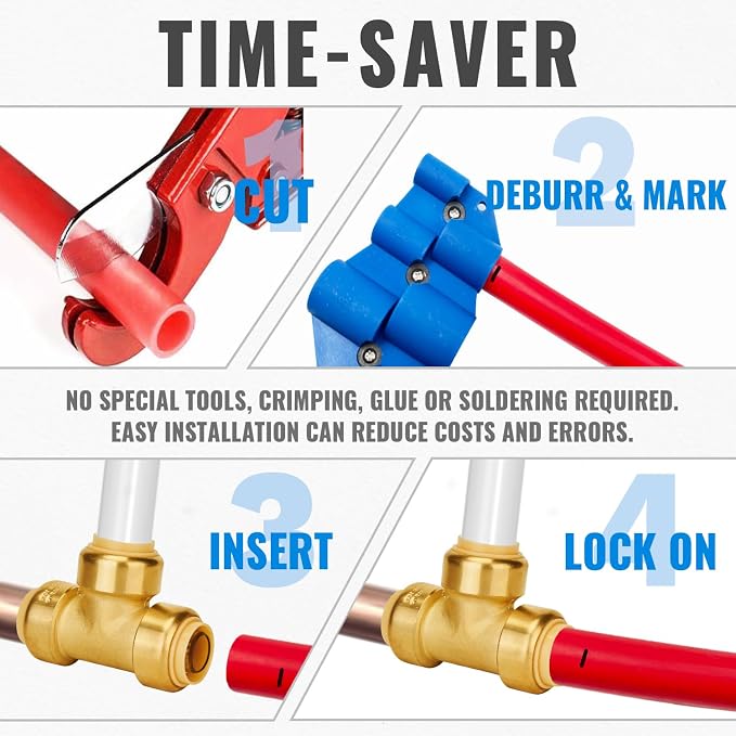 12-Pack 3/4 Inch Tee, Push-to-Connect Plumbing Fittings, Brass | - Image 5