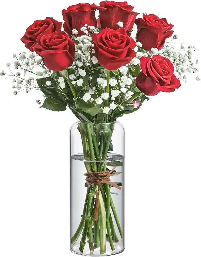 ComSaf Glass Flower Vase 8 Inch Tall, Living Room, Wedding Decor, Mother's Day by ComSaf