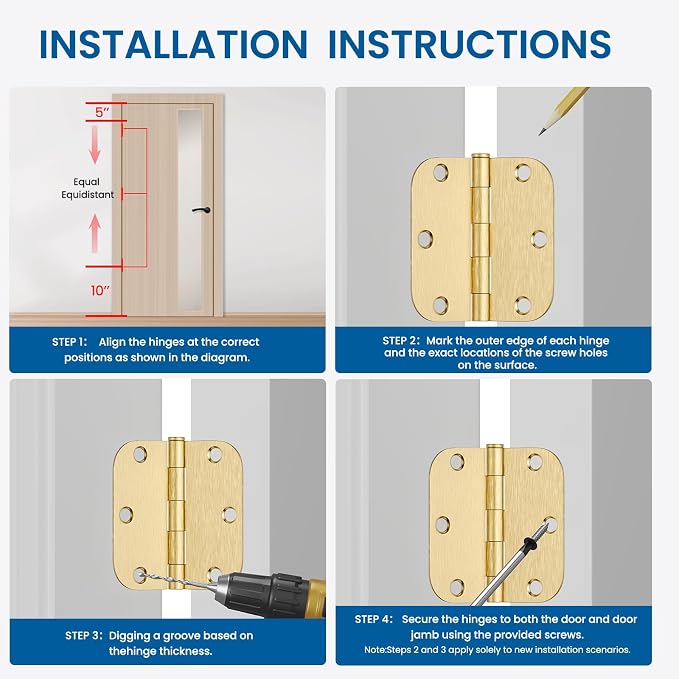 HOSOM 24 Pack Brushed Brass Door Hinges 3.5 Inch - Image 8