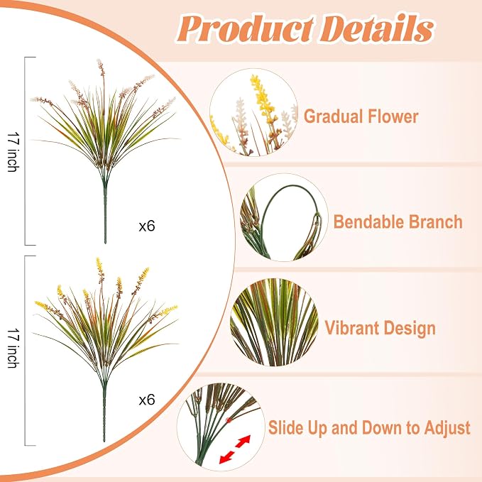12 Pcs Fake Fall Plants Artificial Monkey Grass - Image 2