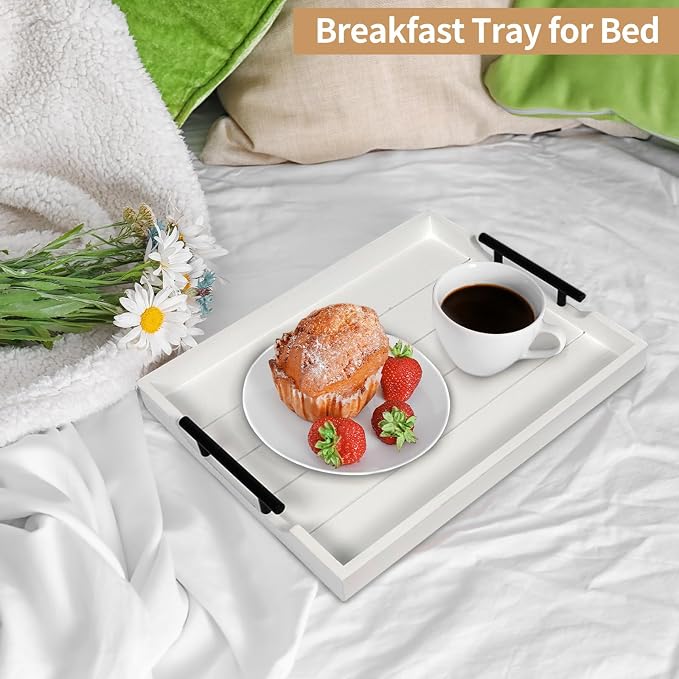 SXNOWS Wood Serving Tray with 2 Sets of Handles, 4 Coasters Included - Image 5