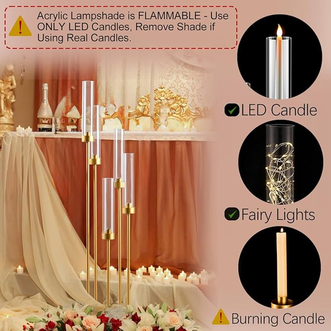 10PCS Gold Floor Candelabra, 5 Arm Candle Holder Tall Floor Candle Holder - Image 3