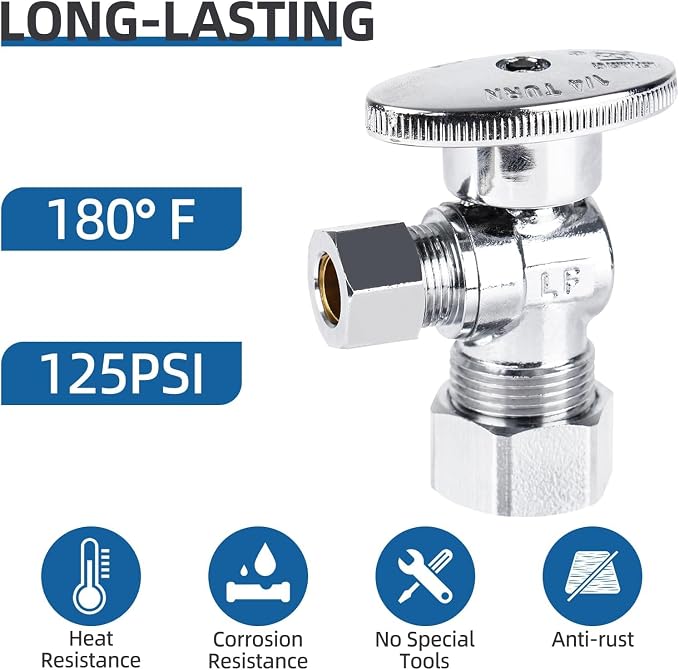 Angle Stop Valve 1/2" Nominal Compression x 3/8" OD, 1/4-Turn Shut Off Valve - Image 4